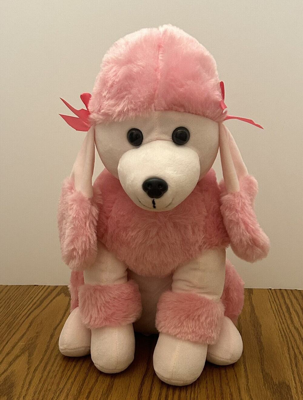 Kellytoy Pink Poodle Plush Puppy Dog 16" Stuffed Animal Bows Sitting Position